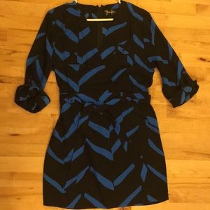 Yum Kim black/blue glam geo print surplus dress